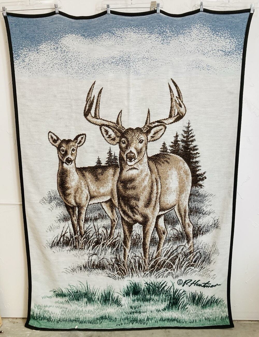 Biederlack Buck & Doe Deer Reversible Blanket USA Hunting J Hautman Throw Lodge